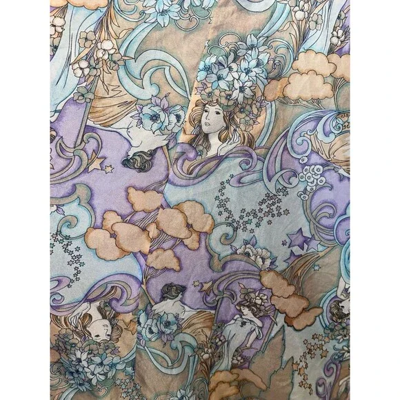 VTG 60 70s Lady Print Hostess Maxi Dress Floral Iris Stars boho fairy womens 5
